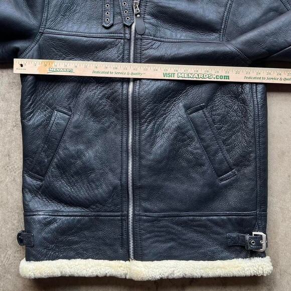Stunning Vintage Black Sherpa Lined B-3 Style Hooded Leather Jacket 25x32.5” - Picture 3 of 8